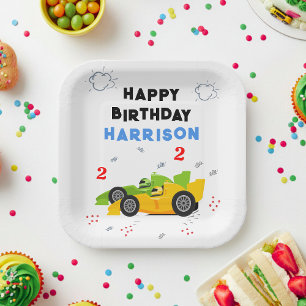 Two Fast 2nd Birthday Kids Racing Cars Name Paper Plate