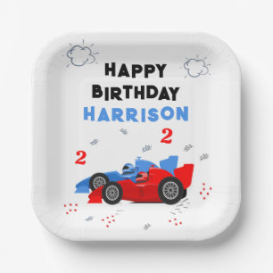 Two Fast 2nd Birthday Kids Racing Cars Name Paper Plate