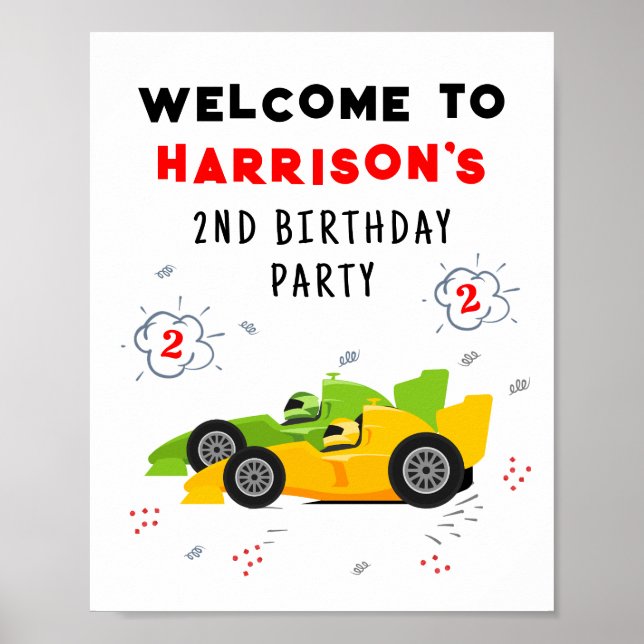 Two Fast 2nd Birthday Kids Racing Cars Name Poster (Front)