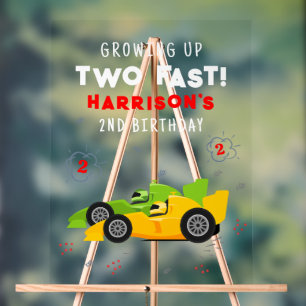 Two Fast 2nd Birthday Kids Racing Cars Welcome Acrylic Sign