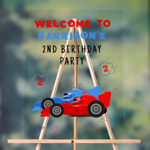 Two Fast 2nd Birthday Kids Racing Cars Welcome Acrylic Sign