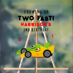 Two Fast 2nd Birthday Kids Racing Cars Welcome Acrylic Sign