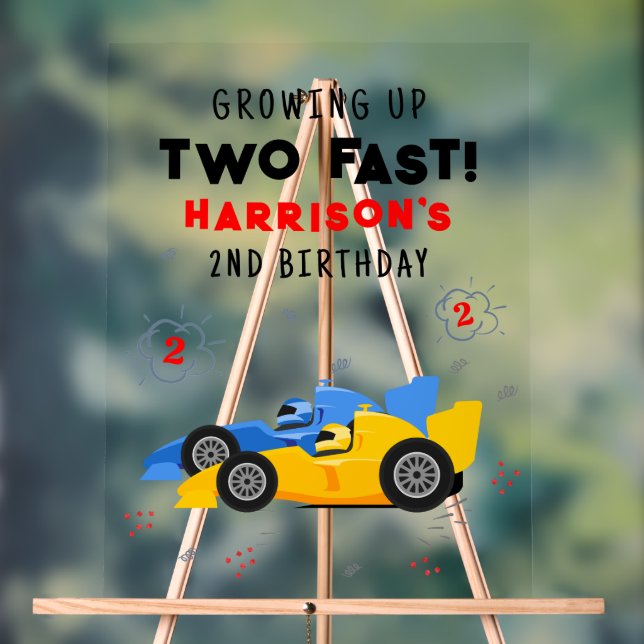 Two Fast 2nd Birthday Kids Racing Cars Welcome Acrylic Sign (Neutral)