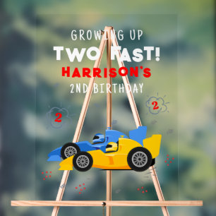 Two Fast 2nd Birthday Kids Racing Cars Welcome Acrylic Sign