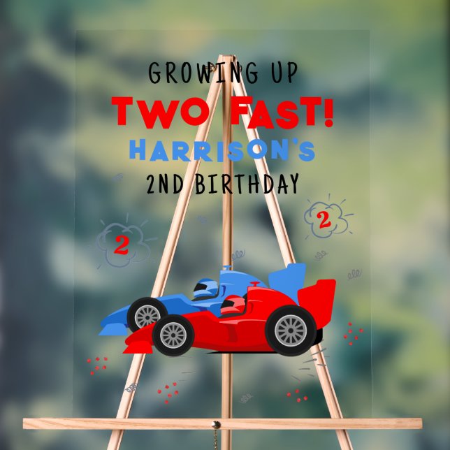 Two Fast 2nd Birthday Kids Racing Cars Welcome Acrylic Sign (Neutral)
