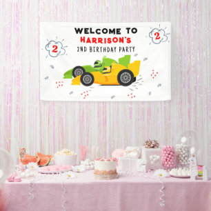 Two Fast 2nd Birthday Kids Racing Cars Welcome Banner