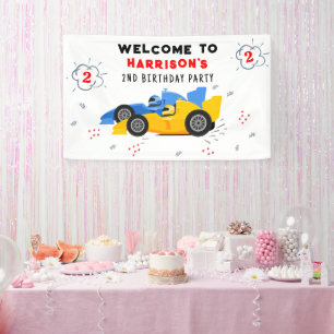 Two Fast 2nd Birthday Kids Racing Cars Welcome Banner
