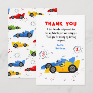 Two Fast 2nd Birthday Racing Cars Thank You Card
