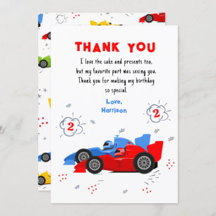 Two Fast 2nd Birthday Racing Cars Thank You Card