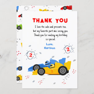 Two Fast 2nd Birthday Racing Cars Thank You Card