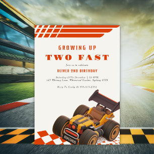 Two Fast 2nd Boy Race car Birthday Party Invitation