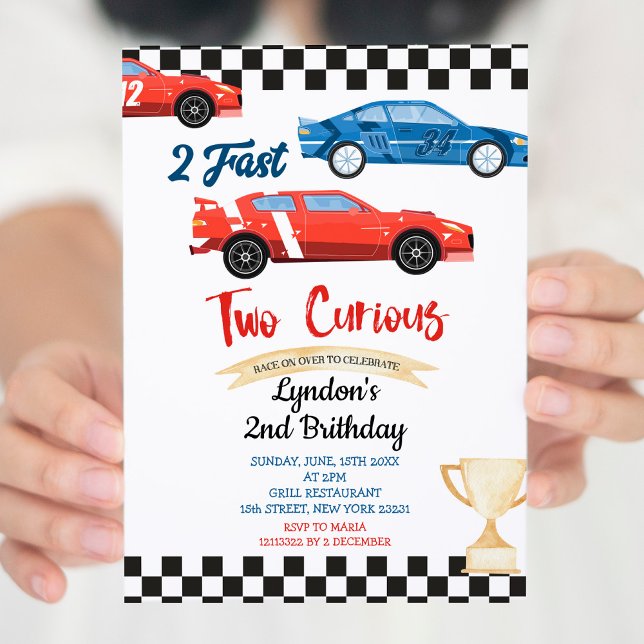 Two Fast Birthday 2 Fast Two Curious Red & Blue In Invitation (Creator Uploaded)