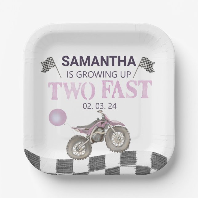 Two Fast Birthday Dirt Bike Theme Paper Plate (Front)