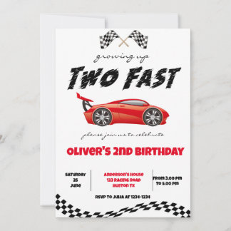 Two Fast birthday invitation, boy racing invite