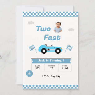 Two Fast Birthday Invitation for Boy Race Car