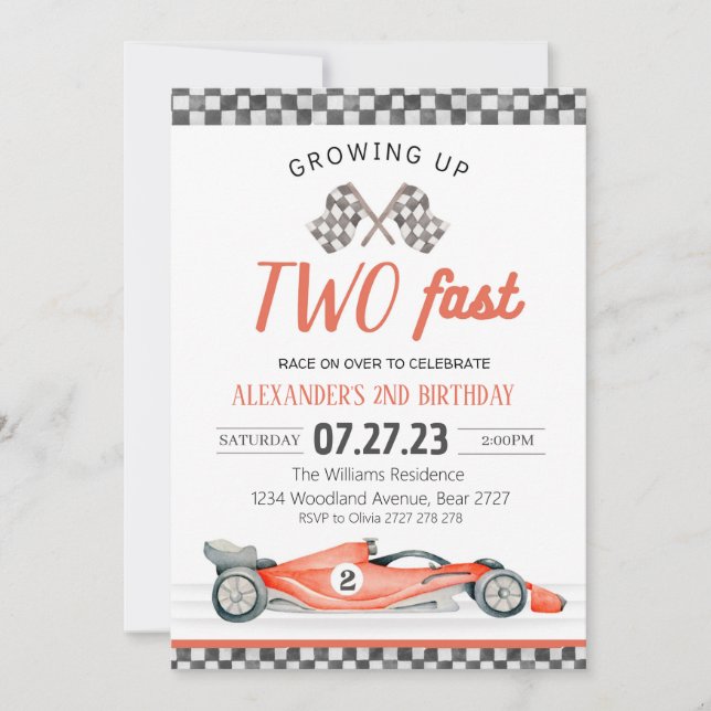 TWO Fast Birthday Invitation Race Car 2nd Birthday (Front)