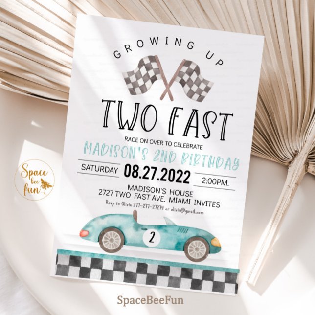 TWO Fast Birthday Invitation Race Car 2nd Birthday (TWO Fast Birthday Invitation Race Car 2nd Birthday Invite Racing Car Vintage Racecar )