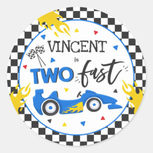 Two Fast Birthday Party Blue Race Car 2nd Birthday Classic Round Sticker