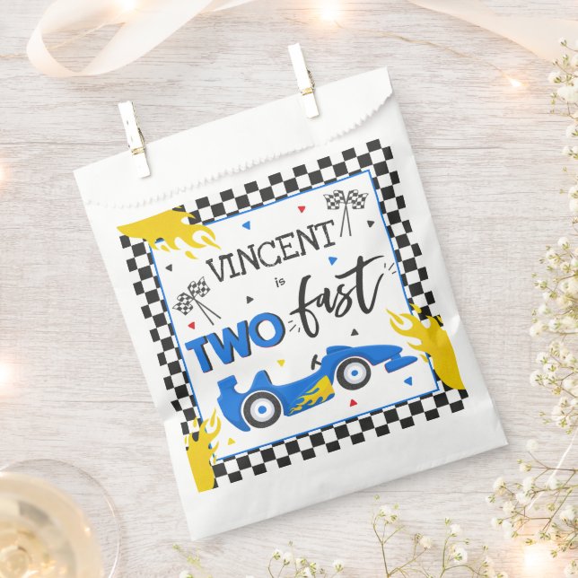 Two Fast Birthday Party Blue Race Car 2nd Birthday Favour Bags (Clipped)