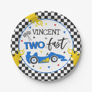 Two Fast Birthday Party Blue Race Car 2nd Birthday Paper Plate