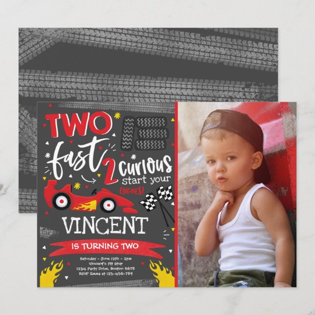 Two Fast Birthday Party Red Race Car 2nd Birthday Invitation (Front/Back)