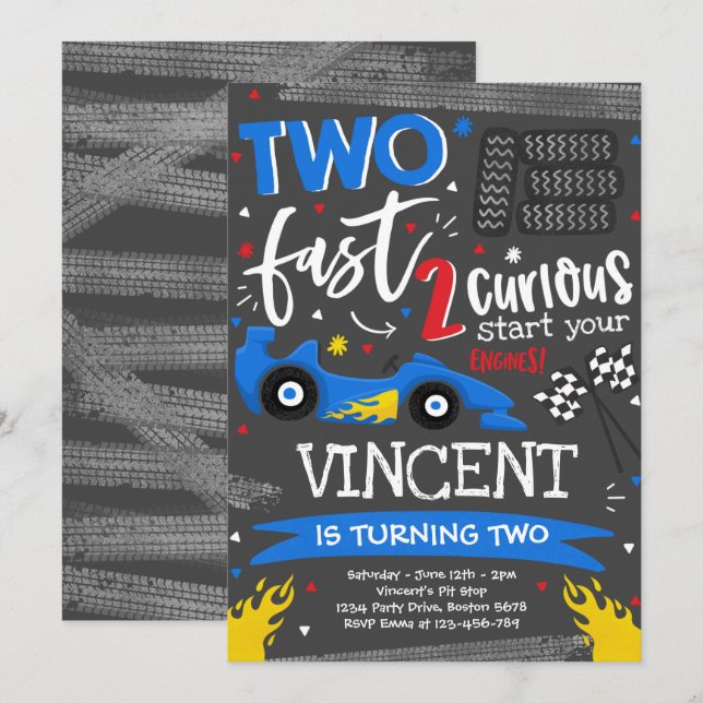 Two Fast Birthday Party Red Race Car 2nd Birthday Invitation (Front/Back)