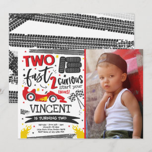 Two Fast Birthday Party Red Race Car 2nd Birthday Invitation