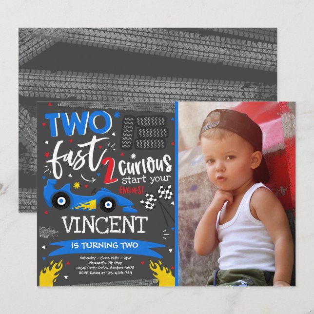 Two Fast Birthday Party Red Race Car 2nd Birthday Invitation (Front/Back)