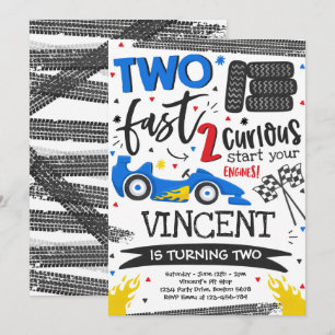 Two Fast Birthday Party Red Race Car 2nd Birthday  Invitation