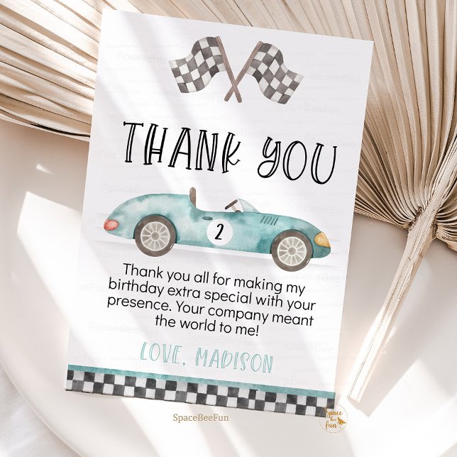 Two fast Birthday Thank you card Racing car  (two fast 2nd,thank you card,birthday invitation,race car 2nd birthday invites,vintage race car invit)