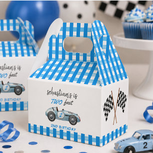 Two Fast Blue Race Car 2nd Birthday Invitation Favour Box