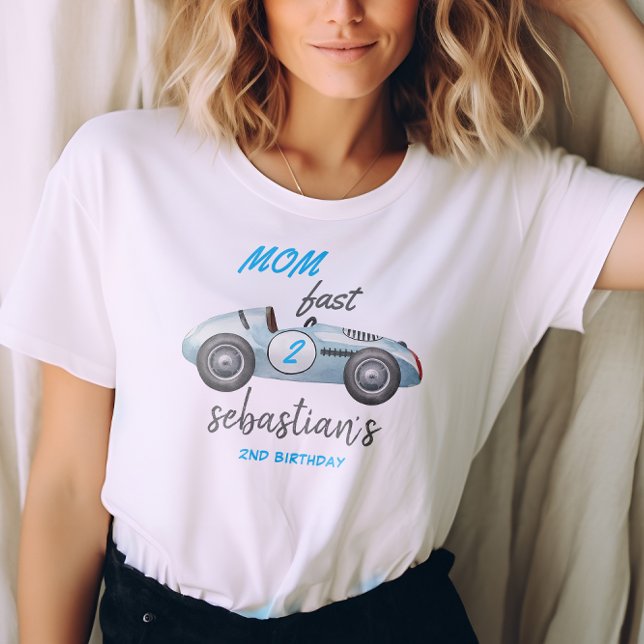 Two Fast Blue Race Car 2nd Birthday Invitation T-Shirt (Creator Uploaded)