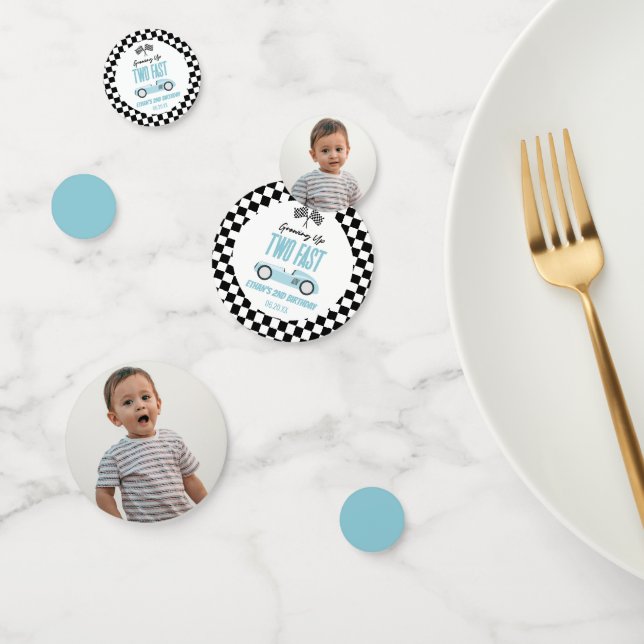 Two Fast Blue Race Car 2nd Birthday Party Confetti (Group)