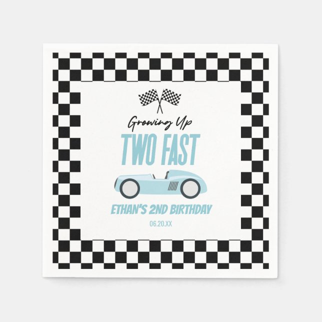 Two Fast Blue Race Car 2nd Birthday Party Napkin (Front)