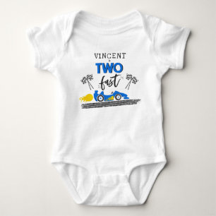 Two Fast Blue Race Car 2nd Birthday Party Outfit Baby Bodysuit