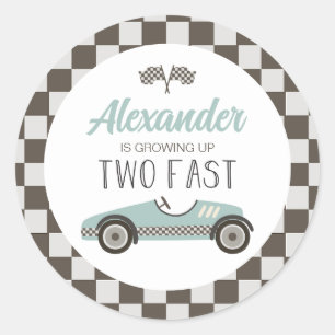 Two Fast blue Race Car Birthday Classic Round Sticker