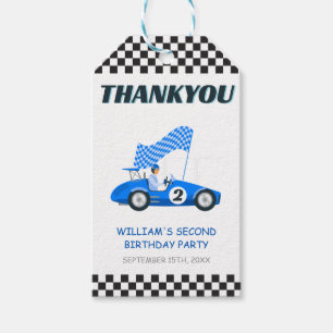Two Fast Blue Race Car Birthday  Gift Tags