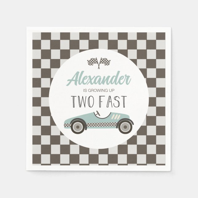 Two Fast blue Race Car Birthday Napkin (Front)