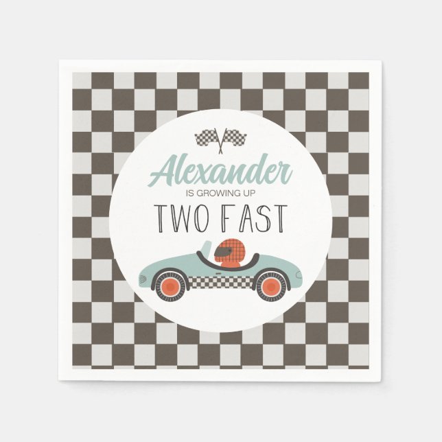 Two Fast blue Race Car Birthday Napkins (Front)