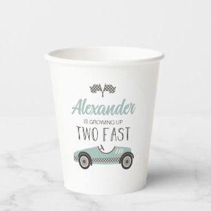 Two Fast blue Race Car Birthday Paper Cups