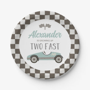 Two Fast blue Race Car Birthday Paper Plates