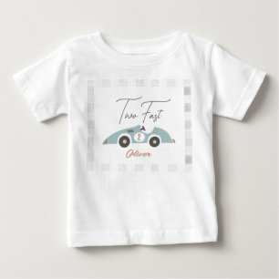 Two Fast Blue Race Car Boy 2nd Birthday Baby T-Shirt