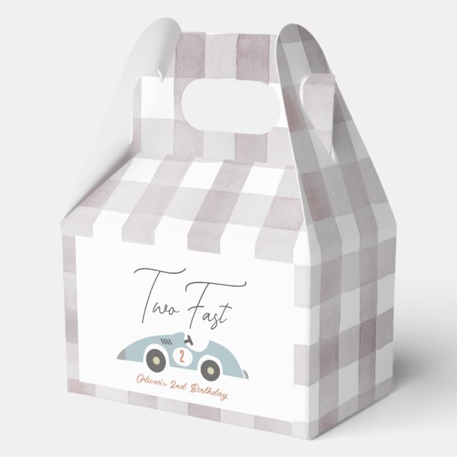 Two Fast Blue Race Car Boy 2nd Birthday Favour Box (Front)