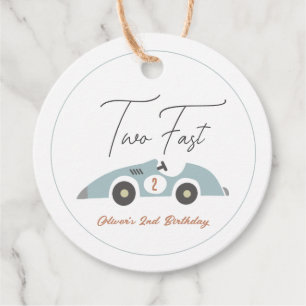 Two Fast Blue Race Car Boy 2nd Birthday Favour Tags