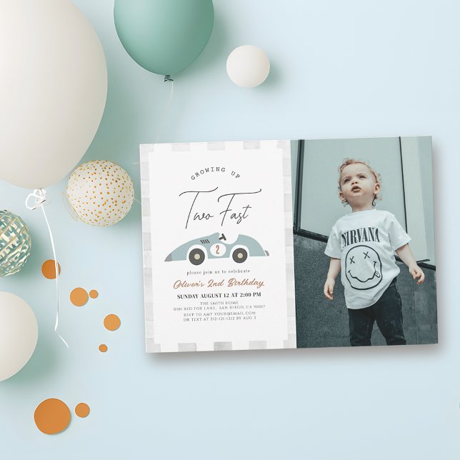 Two Fast Blue Race Car Boy 2nd Birthday Invitation (Creator Uploaded)