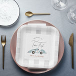 Two Fast Blue Race Car Boy 2nd Birthday Paper Plate<br><div class="desc">This cute and retro "Two Fast" boy's 2nd/second birthday paper plate features a white background with a light blue race car. Personalize it for your needs. You can find matching products at my store</div>