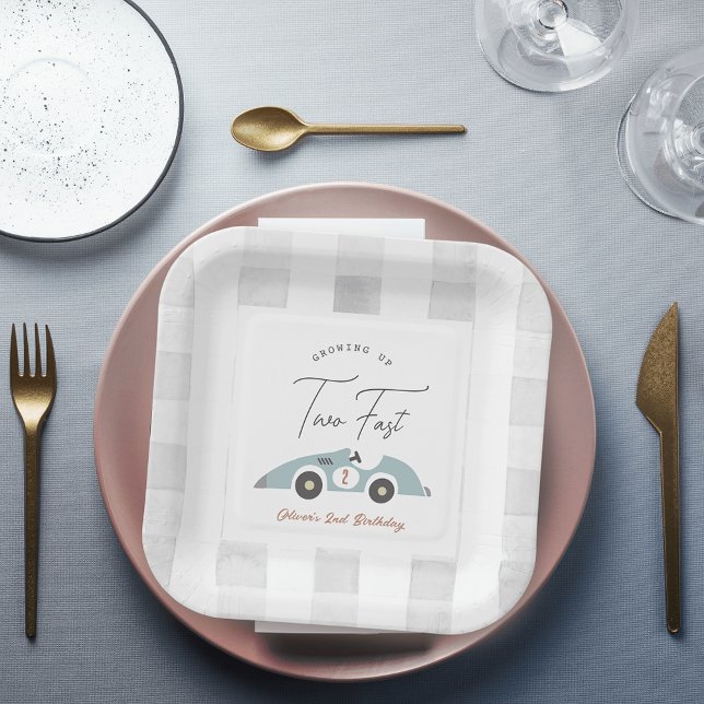 Two Fast Blue Race Car Boy 2nd Birthday Paper Plate (Creator Uploaded)