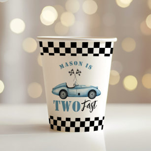 Two Fast Blue race car Kids 2nd  Birthday Paper Cups