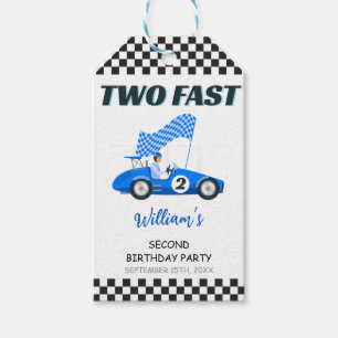 Two Fast Blue Race Car Second Birthday  Gift Tags