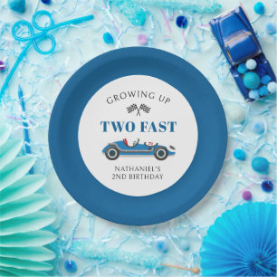 Two Fast Blue Racing Car 2nd Birthday Paper Plate
